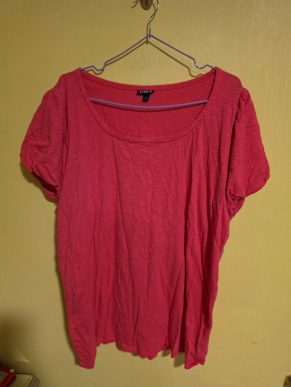 Torrid Women's Size 2X Bright Pink Blouse 100% Cotton Short Sleeve Round Neck